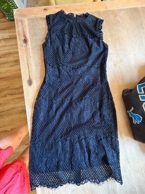 Betsey Johnson Navy Lace Midi Sheath Dress